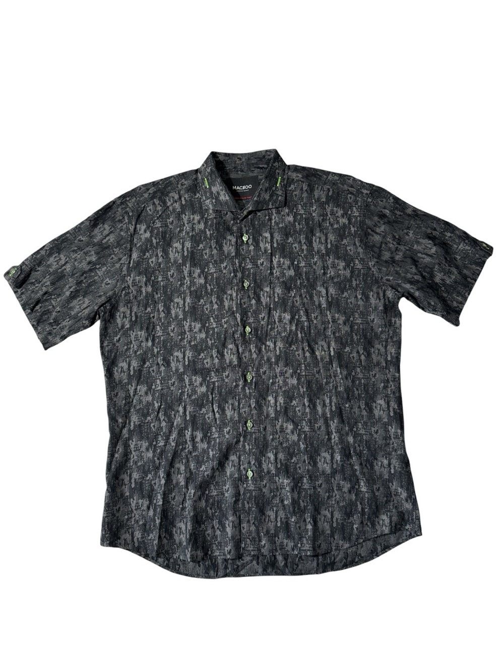 Maceoo mens XL 5 black camo short sleeve button up casual shirt EUC